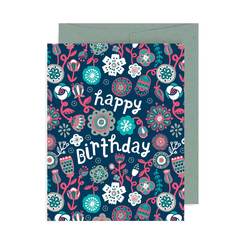 Happy Birthday Flower Pattern A2 Card